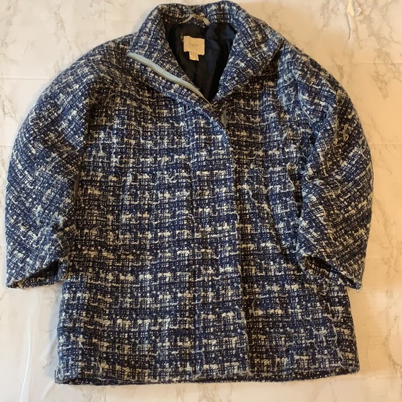 J Crew Blue and Grey Asymmetrical Wool Zip Coat - Picture 3 of 9